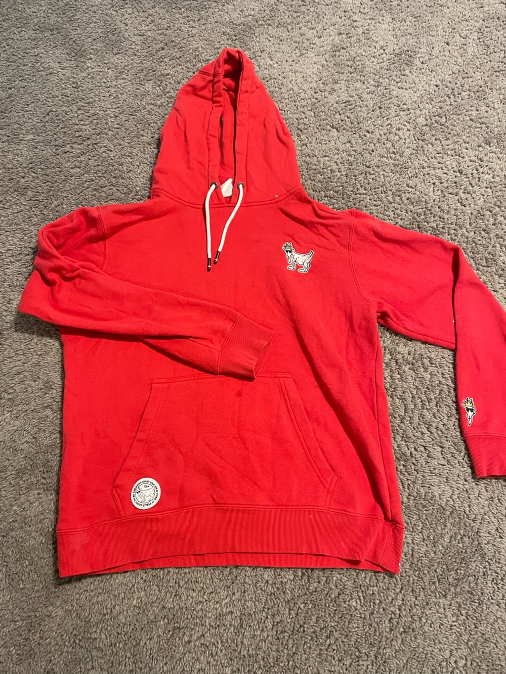 Red Hooded Men's Sweatshirt with Embroidered Dog Logo